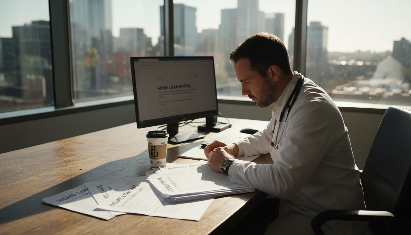 Doctor reviewing home loan application in office
