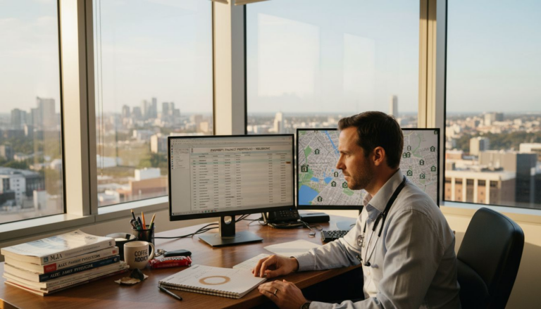 Doctor reviewing property finance in Melbourne office
