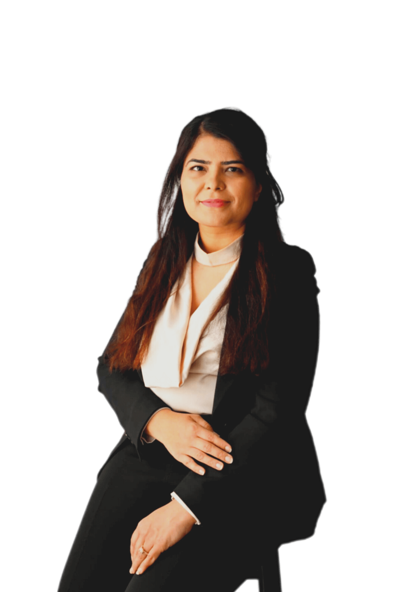 Aroob Qureshi expert mortgage broker sitting down for a professional photoshoot smiling